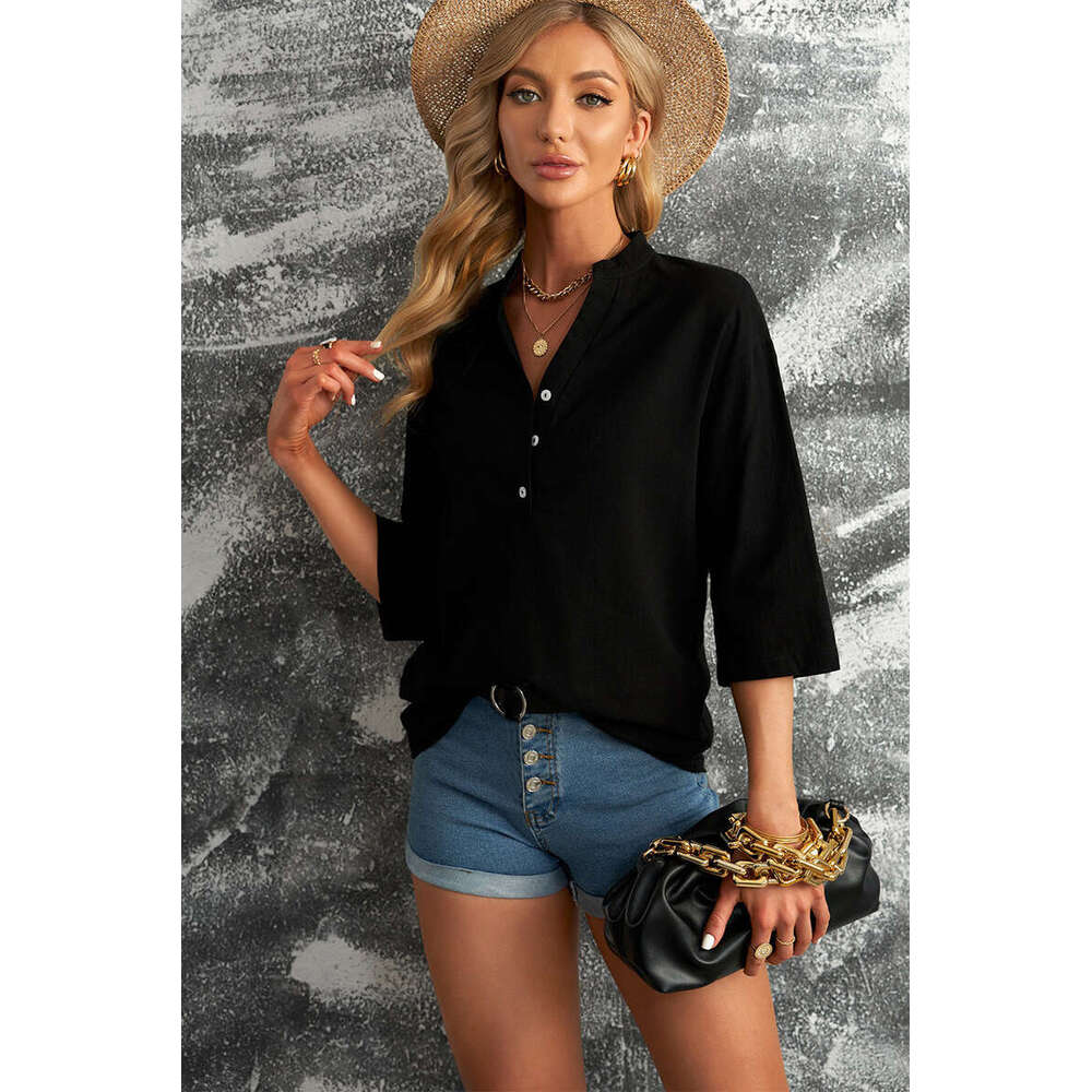 Summer New Solid Color Casual Pullover Short Sleeve Shirt Women Loose Plus Size Blouse B5