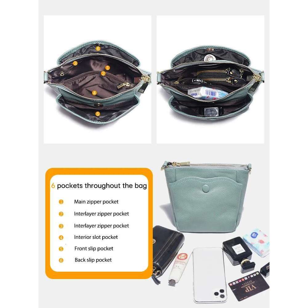 Zency Laides Small Soft Genuine Leather Handbag Casual Women Crossbody Simple Bucket For Phone Female Purses Grey Bag