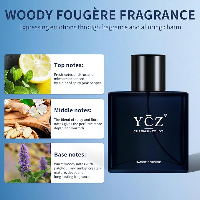 Ycz Charm Unfolds Marine Perfume for 1.7 oz Long Lasting Eau De Parfum Cologne For Men Oriental Woody Fragrance - Ideal Special Ocns