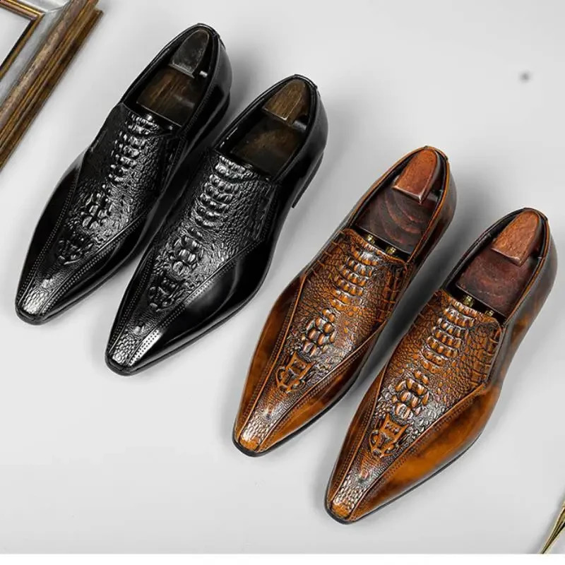 Italian Genuine Leather Dress Shoes Men Handmade Business Wedding Derby Shoes Pattern Male Moccasins 250526