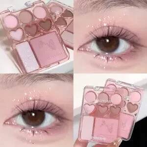 Heart-shaped 8-color eyeshadow tray with blush highlight matte, glitter, high-gloss effect - pink, berry, brown, tone