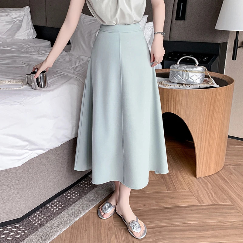 Elegant OL Spring Summer Long Skirts For Woman Fashion Korean High Waist A-line Office Skirt Suit Pleated Pink Black Skirt Women 250603