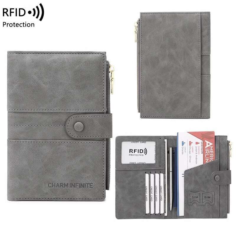 New Anti-theft RFID Holder with Zipper and Buckle, Multi-functional Travel Passport Bag
