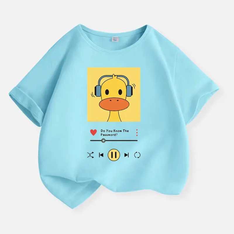 New Y2K Tops Ducks Listening To Music Graphic Print Baby Boys T-shirt Yellow Cotton Kids Tops Tee Summer T Shirt 6 8 10 12 Years T250603