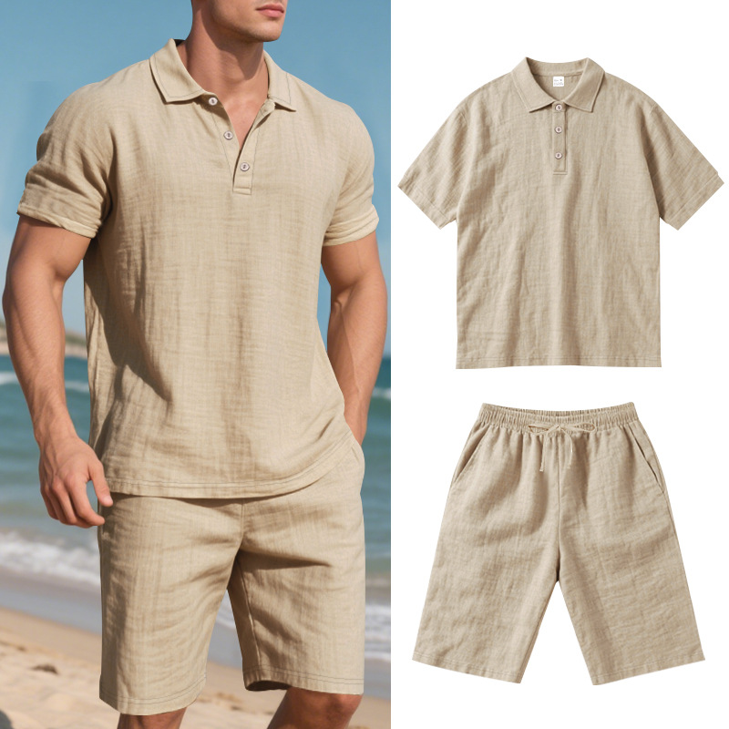 designer tracksuit mens Men's Linen POLO Shirt & Short Sleeve Beach Shorts Set
