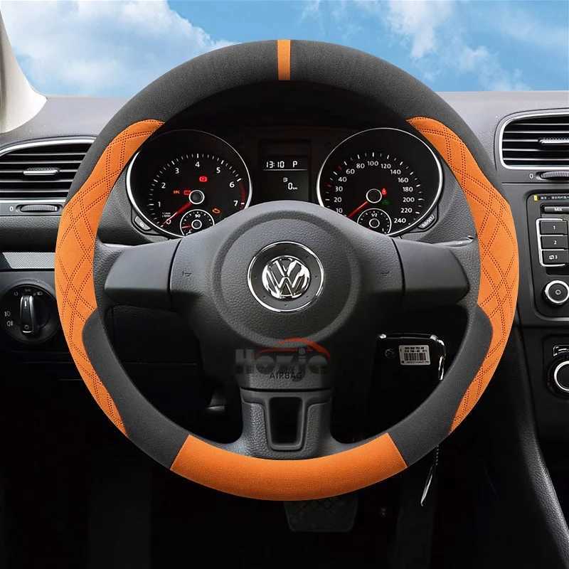 Suede Leather Car Steering Wheel Cover for Volkswagen Golf 4 5 6 MK4 Mk5 MK6 Passat B6 Tiguan Polo Touran CC Auto Accessories R250603