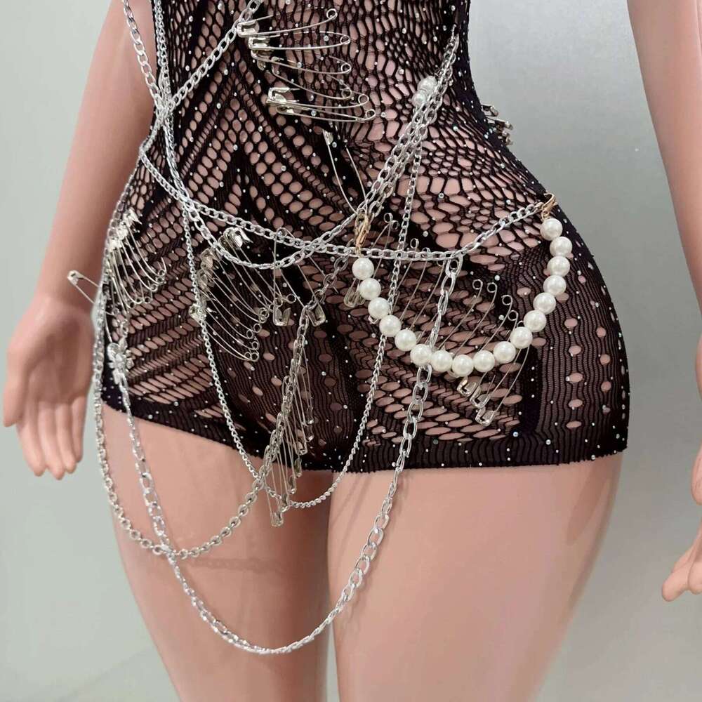 Sexy See-Through Bodysuit Dancer Performance Costume Nightclub Bar Singer Birthday Evening Party Black Sheath Mini Dress