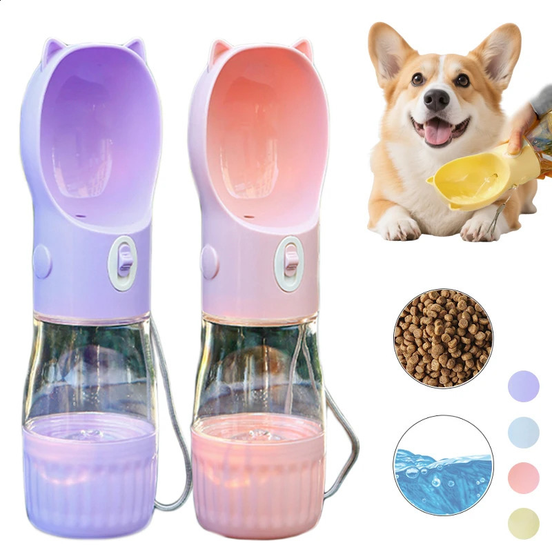 free shipping 2 in 1 Portable Dog Water Bottle For Small Big Dogs Cat Outdoor Leak-proof Puppy Drinking Bowl With Food Container Pet Feeder 250527