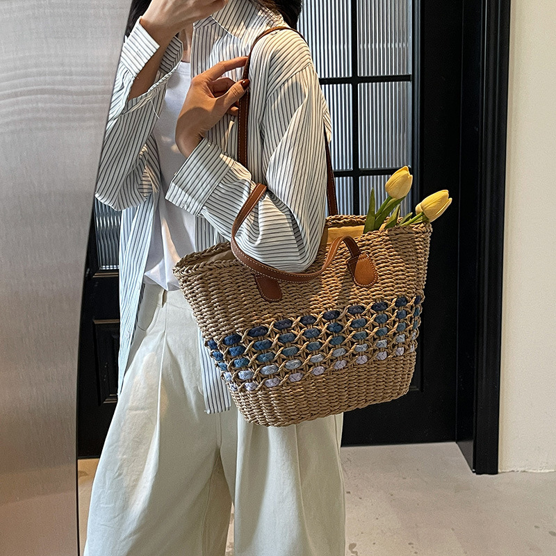 designer Handwoven Single Shoulder Straw Bag Casual Fashion Beach Bag Large Capacity Tote Basket Bag Handheld Tote Women's Bag