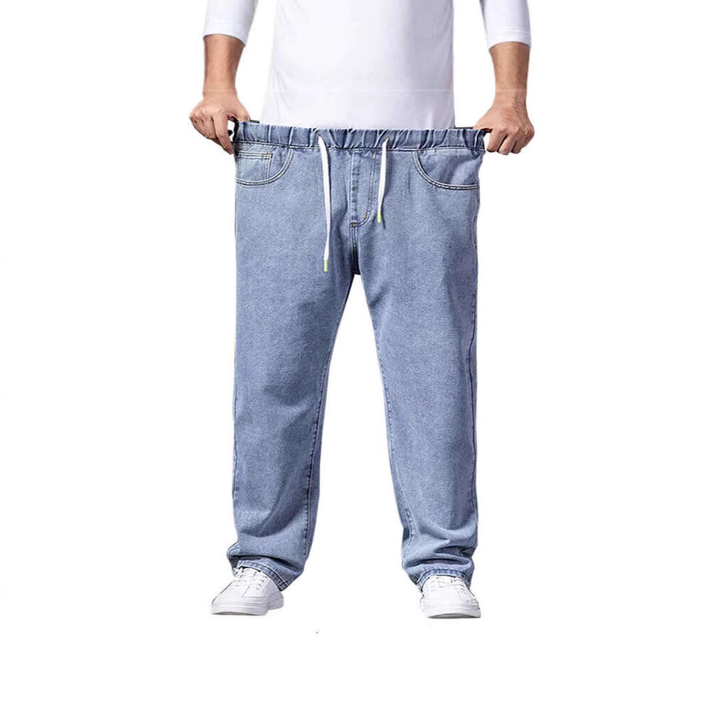 Autumn Thick Jeans For Men, Straight Loose Fit, Wide Leg Elastic Waist B5