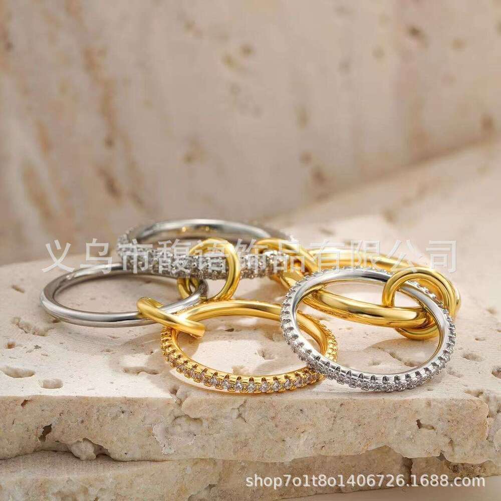New Hot Selling Layered Cubic Zirconia Inlaid Thick Glossy Gold and Sier Ring