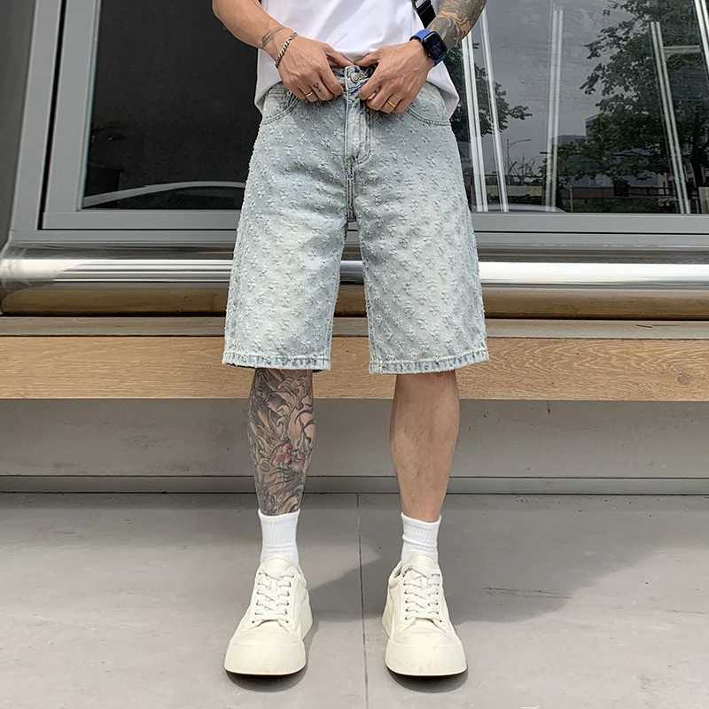 bg9377 American retro tide jacquard denim shorts men gangster handsome summer thin section senior sense of five in the trousersT250603