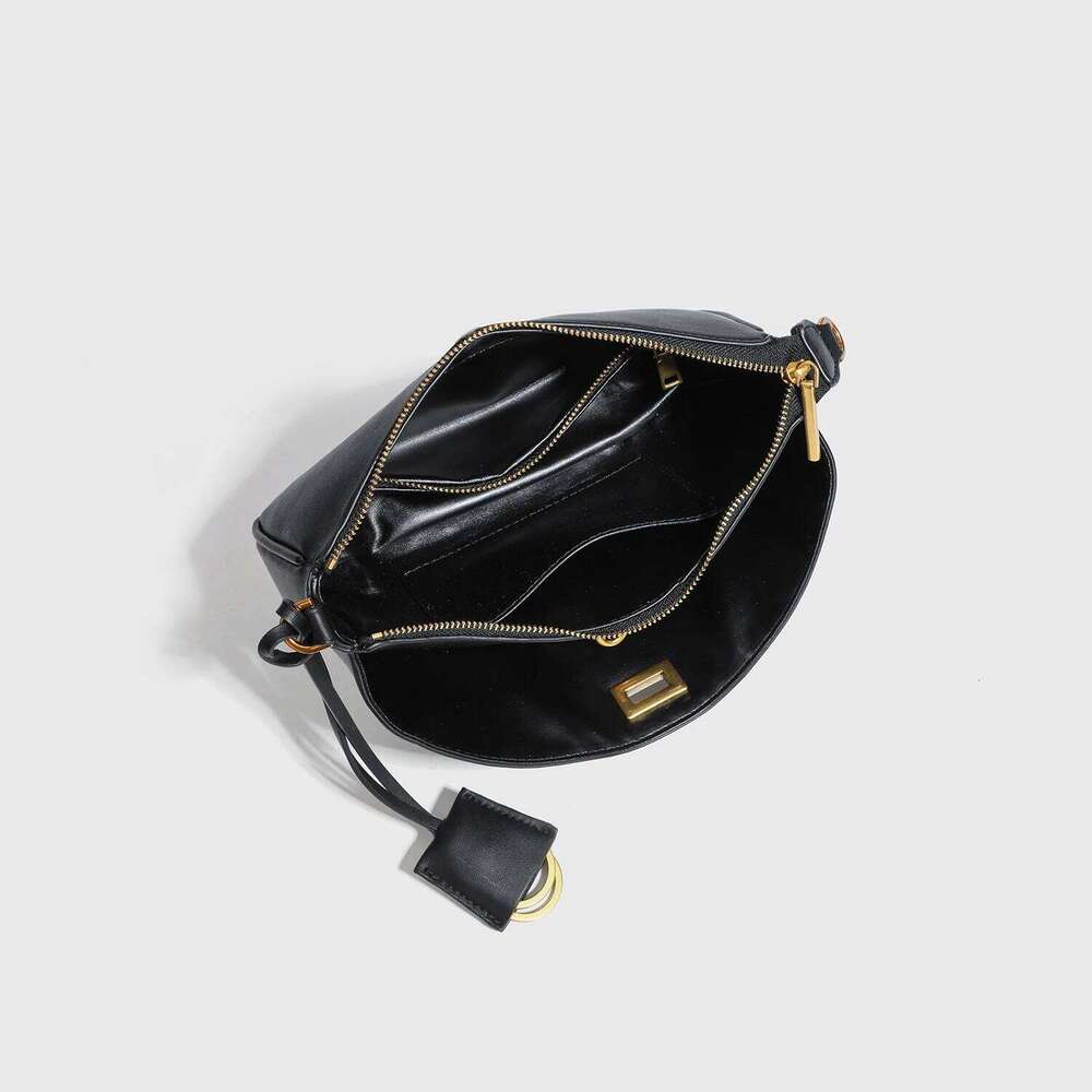 2025 Spring New Brand Rodeo Shoulder Leather Black Handbags Women Fashion Gold Buckle Underarm Bags