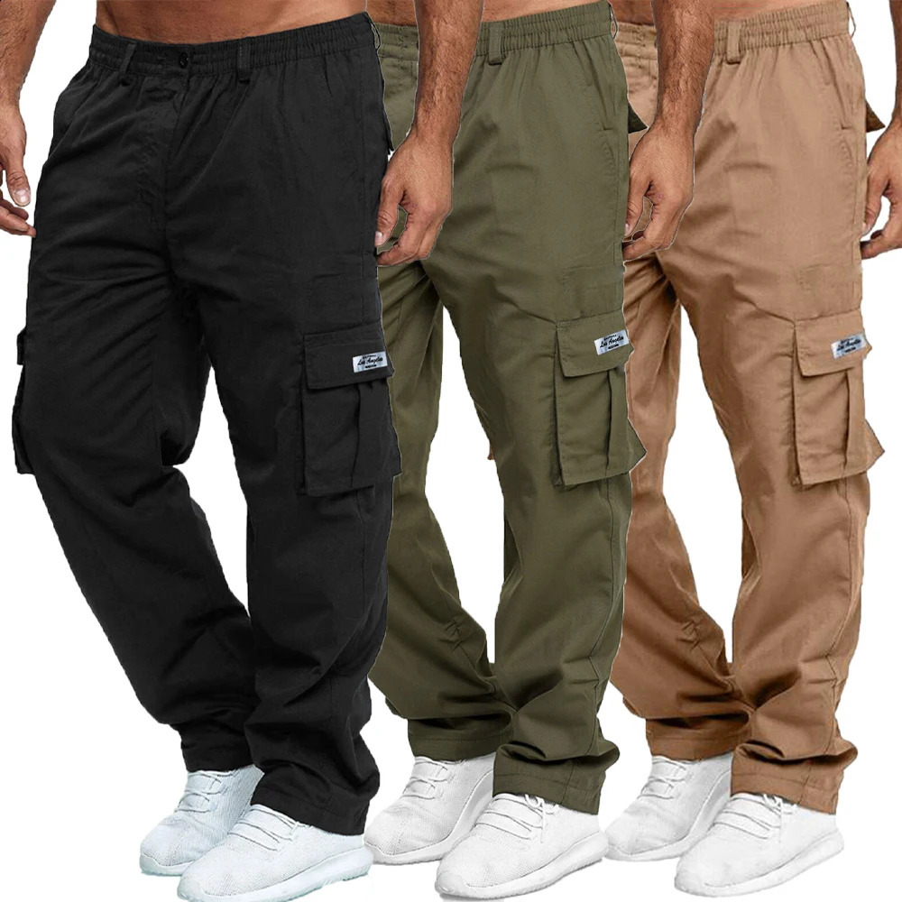 Mens Cargo Pants Sweatpants Outdoor Loose Straight Long Trousers Summer Casual Multi-Pocket Durable Workwear Male Trousers 250528