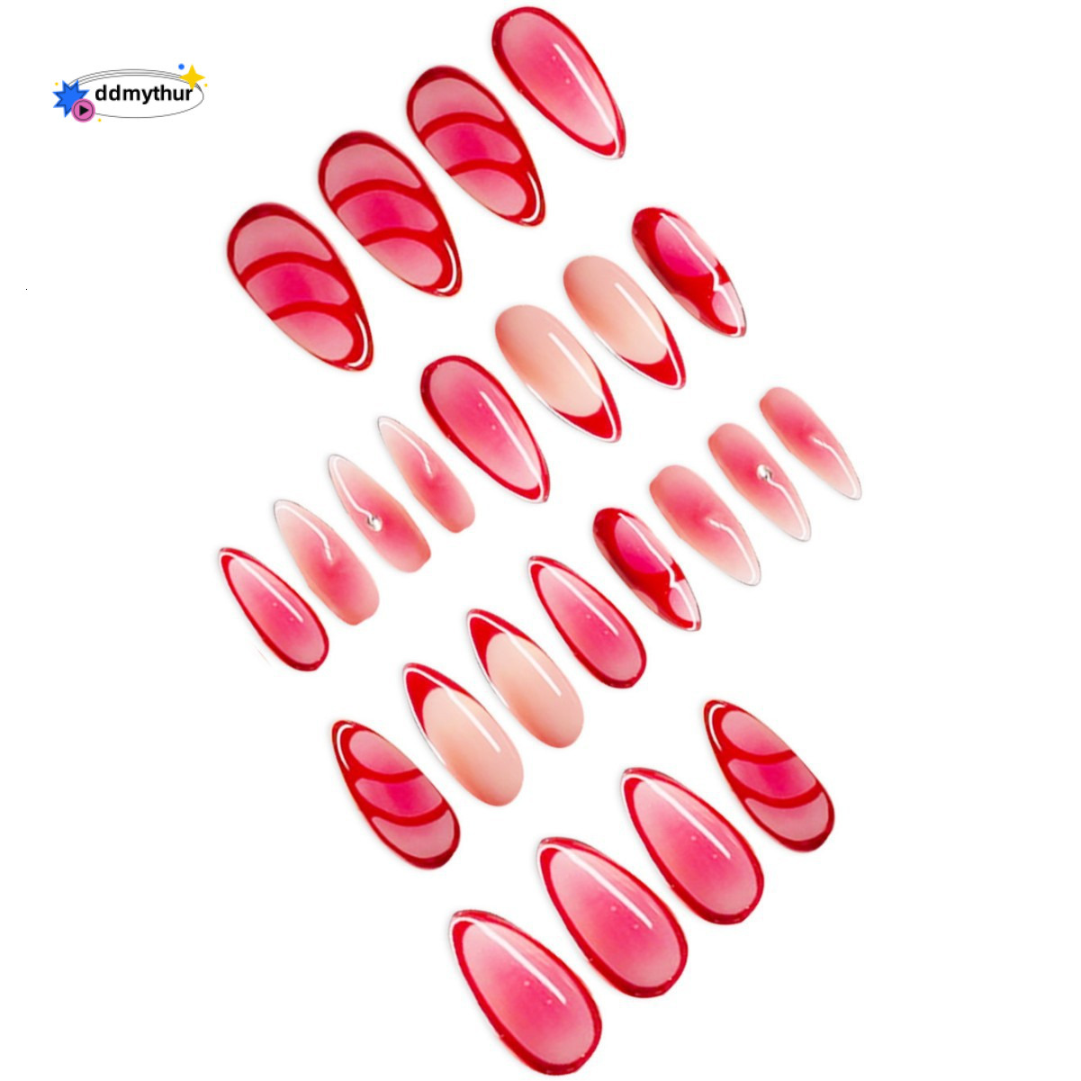 Hot-selling 24 Pieces Sweet Red Gradient French Al-shaped Detachable Wearable Nails Finished Products ddmythur