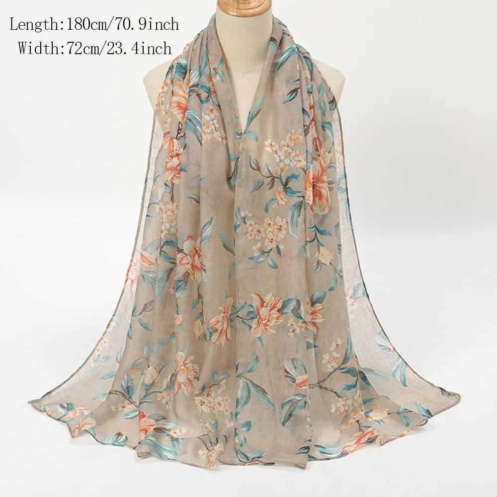 New Voile Floral Scarf For Women Girls Summer Retro Print Sunscreen Thin Scarves Soft Lady Foulard Viscose Female Wrap Shawls W250602