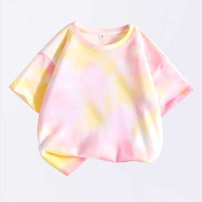 2025 Fashion Kids Girls Tie Dye Dyeing Printing T-shirt Summer Boys T Shirt Cotton Children Tops Tee Teenage 6 8 10 12 14 YearsT250603