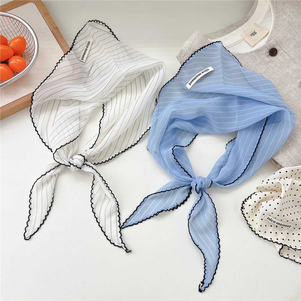 Sweet Polka Dot Triangle Headscarf Women Striped Lace Neck Scarf Headband Korean Pastoral Headwrap Summer Sunscreen Hair Scarf W250602