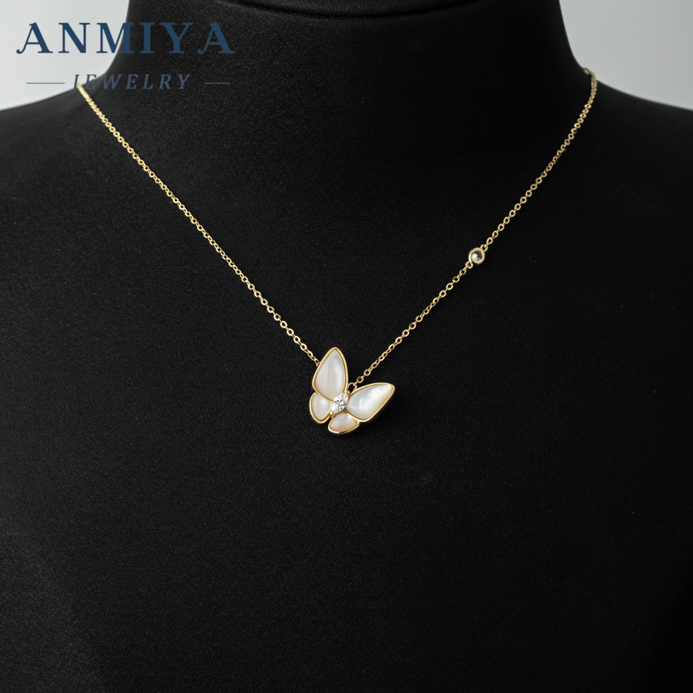 Luxury 18K Gold Plated 925 Sterling Silver Fritillary Butterfly Necklace Natural White Jewelry Design for Girls Women