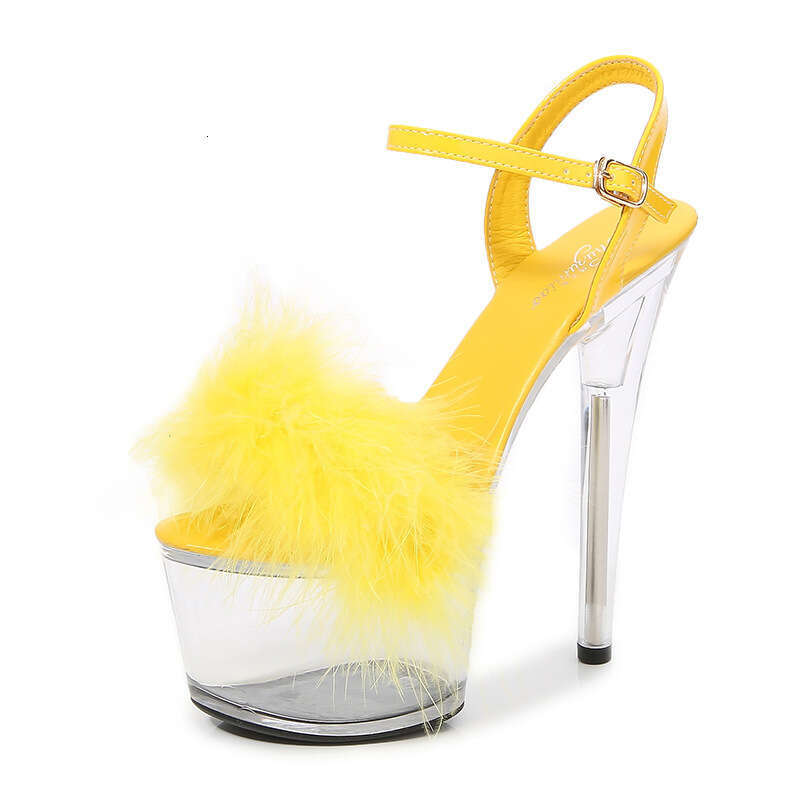 Super High Heels 17Cm Catwalk Model Sandals With Extra Heels, Sexy Furry Stiletto Super High Heels For Women, Nightclub Stage Shoes Platform High Heel