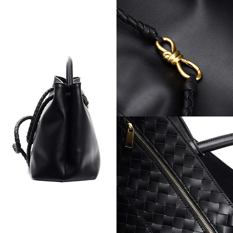 New Andiamo Bowknot Full Cowhide Classic Woven Commuter Large Capacity Tote Handbag