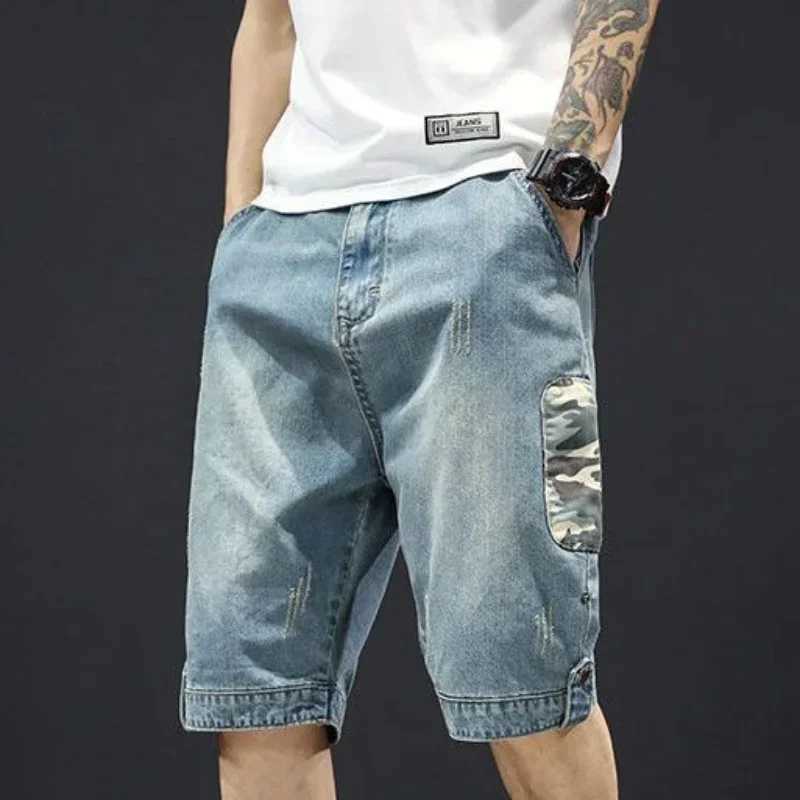 Mens Denim Shorts Knee Length Short Jeans Pants for Men Selvedge Long Camouflage Half Designer Cowboy Trend 2024 Luxury Wide Thin T250603