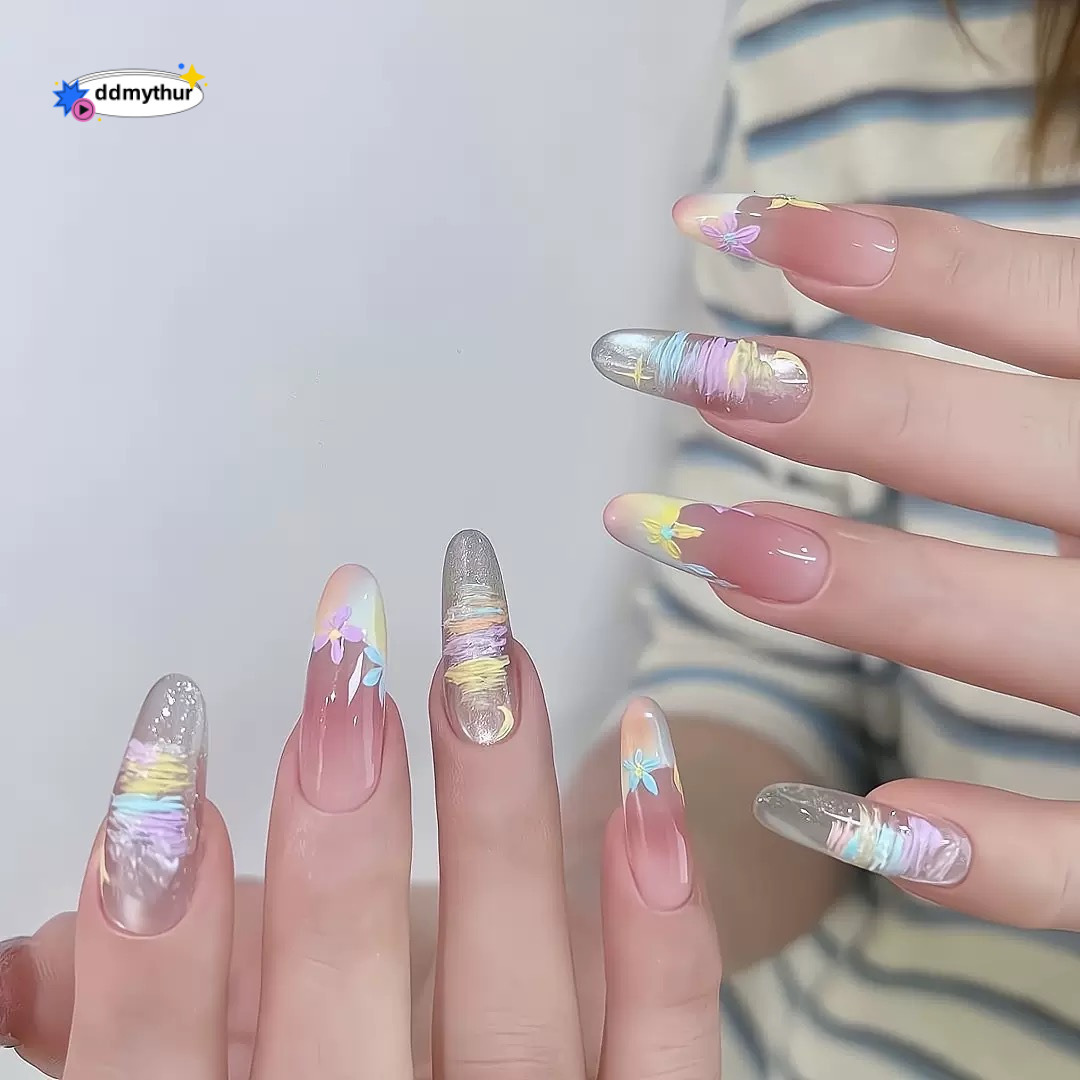 Monet Garden Wearable Spring Summer Ins Handmade Nail Art Finished Sweet Little Flower Fake Nails 2025 New Style Brightening ddmythur