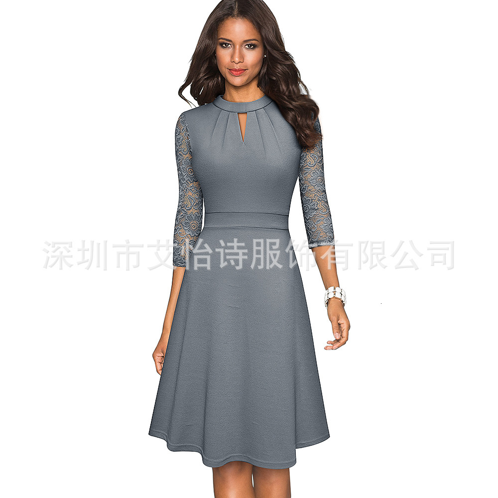 women's wear Women's Autumn Winter New 2025 Hollow Out Stand Collar OL Commuter Large Swing A-line Dress