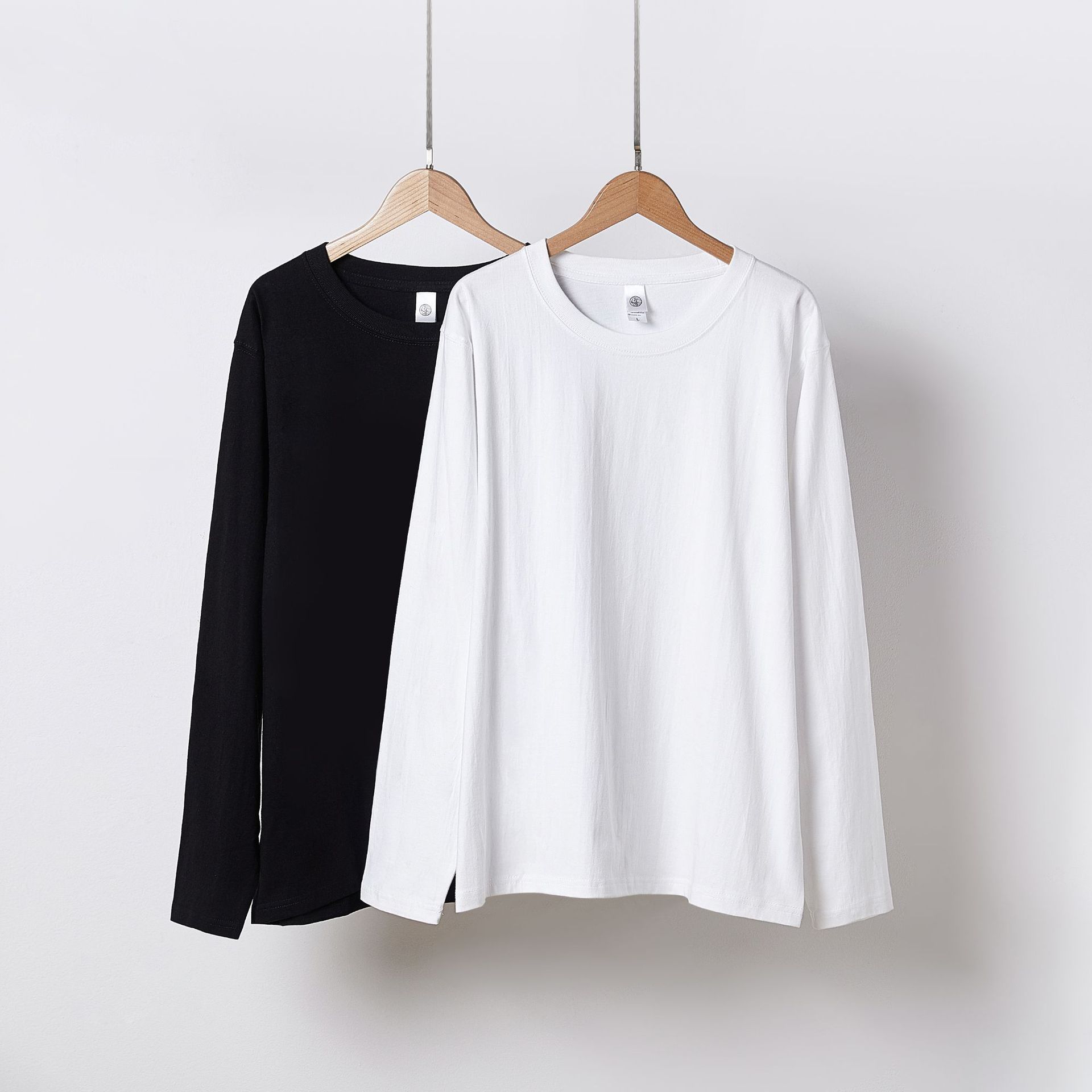 H3100 Base shirt loose sweater women's trendy brand round neck long sleeve women's clothing pure cotton solid color white t-shirt women