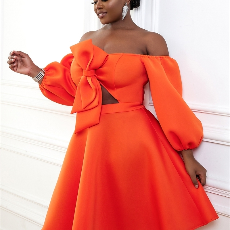 Aomei Ball Gowns Dress for Women Plus Size Orange Off Shoulder Cut Out ALine Summer Wedding Guest Evening Party Outfits 4XL 250519