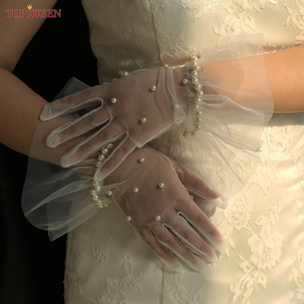 TOPQUEEN VM41A Elegant Pearls Bride Glove Vintage Wedding Gloves Elbow Length Finger Wedding Accessories Lady Bridal DIY Gloves 250530