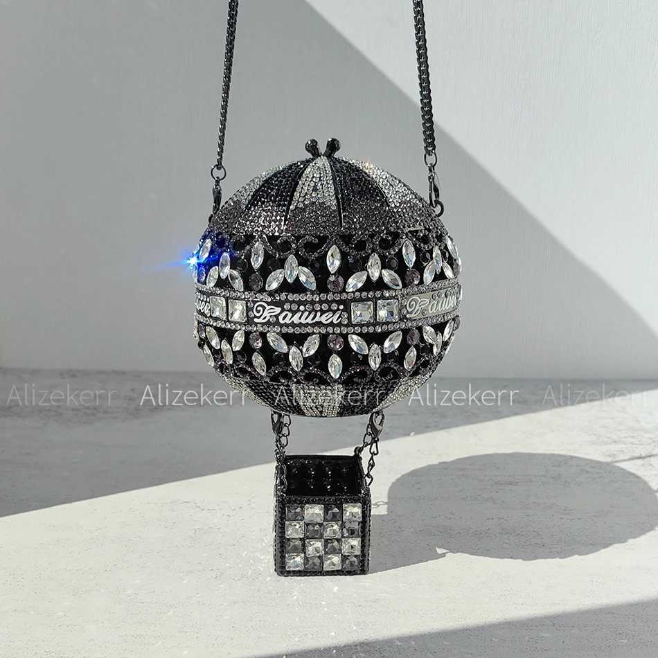Alizekerr Hot Air Balloon Shaped Crystal Evening Bags Women Classy Unique Rhinestone Circular Clutch Purses Wedding Party Z250603