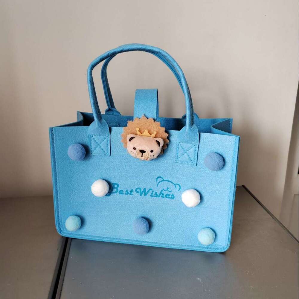 Cartoon Pom-Pom Tote Bag Full Moon First Birthday Gift Felt Handbag