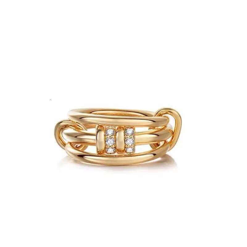 new copper inlaid zircon threering stacking light luxury ring with highend chain