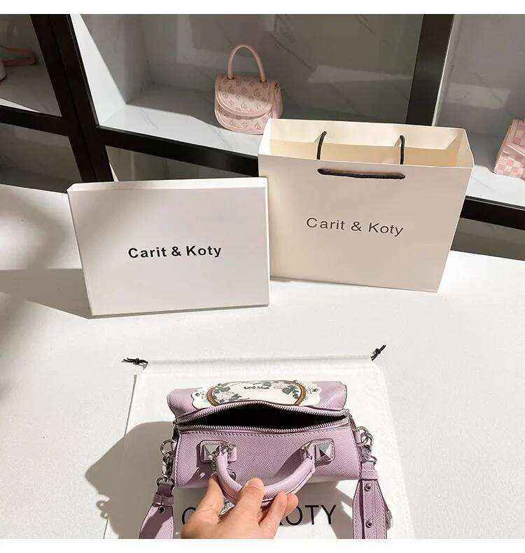 Purple Color Fashion Embroidery Floral Pillow High Quality Women Handbag Lady Purse Textured Leather Shoulder Messenger Bag
