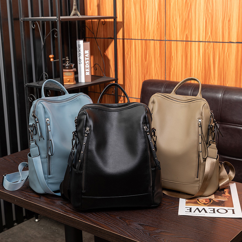 Free Shipping New Fashion Women's Backpack Trendy Large Capacity Outdoors Simple Casual Women's Bag PU Soft Designer Bag Leather Student Sch