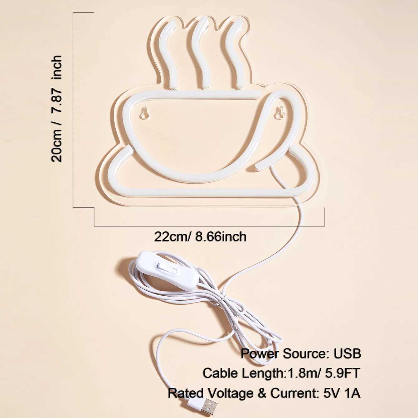 Chi-buy LED Neon Coffee Cup USB Powered Neon Signs Night Light 3D Wall Art Game Room Bedroom Living Room Decor Lamp Signs XJ250602