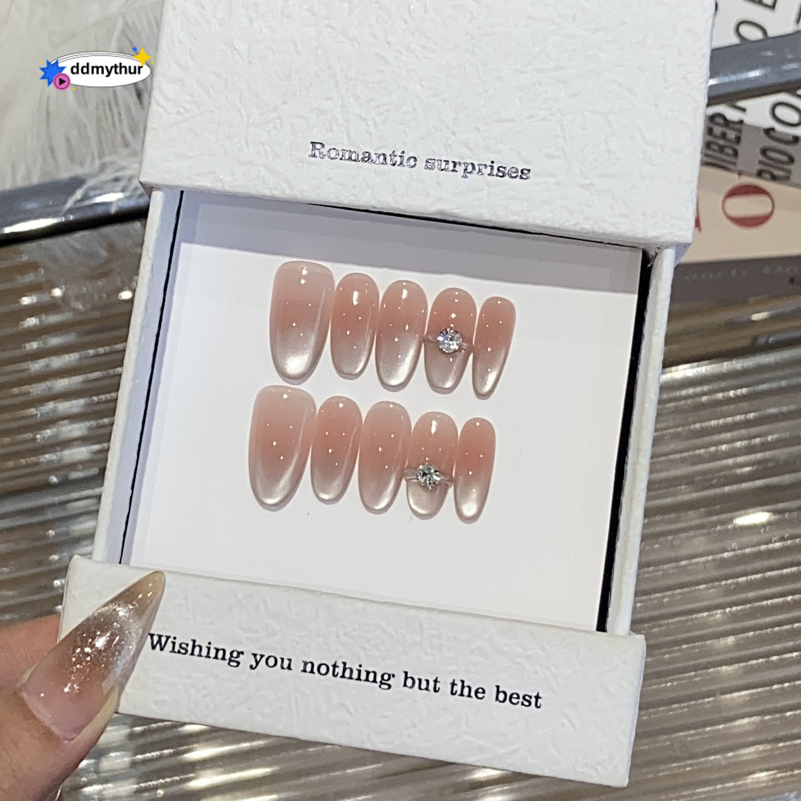 One Gu Mei Nails High-end Ice Transparent Pure Desire Blush Side Light Cat Eye Inlaid Dia Detachable Wearable Nail Stickers ddmythur