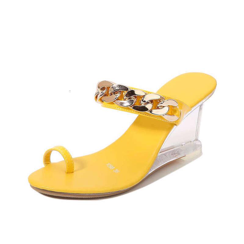 Super High Heels Wedge Sandals For Women, New Korean Style, Versatile Summer Shoes, Simple One-Strap Clip-On Outdoor Slippers, Transparent Crystal Pla
