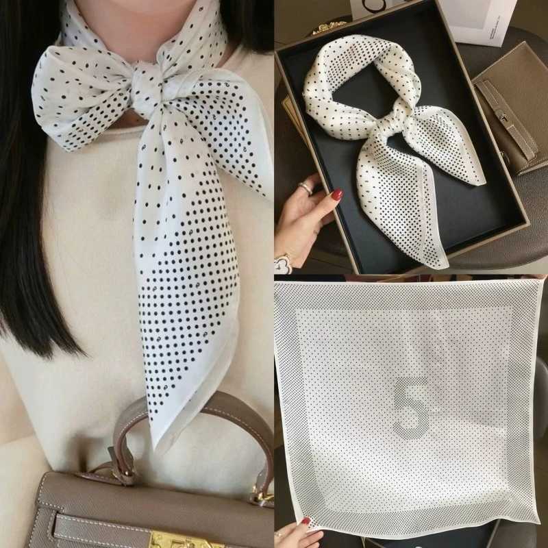 68cm French Retro 5 Polka Dot Scarf Womens Spring and Summer New Imitation Silk Scarf Fashion Versatile Headscarf Shawl W250602