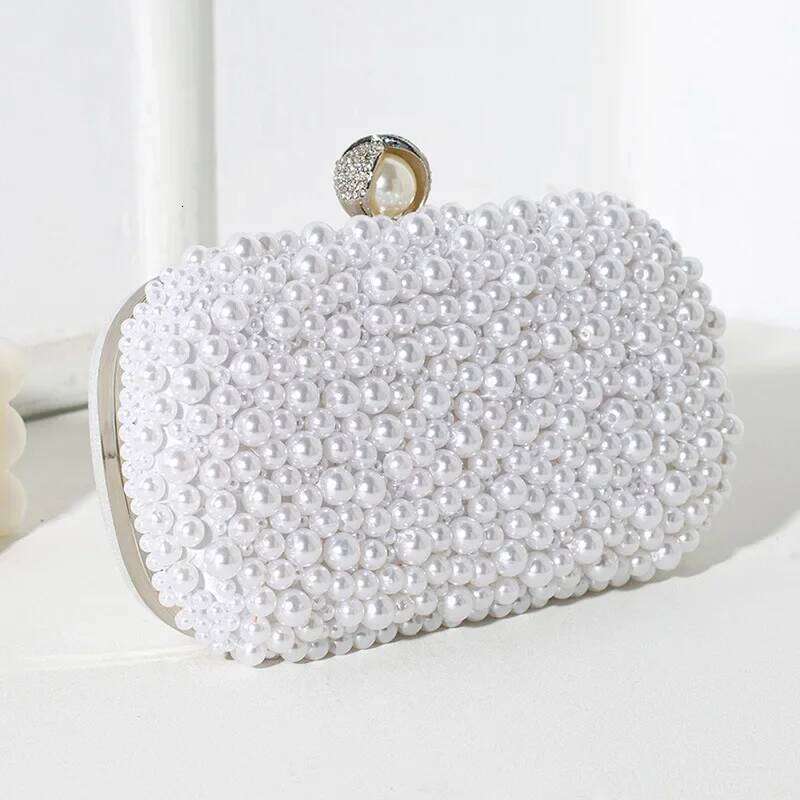 Simple and New Fashionable Women's Inlaid with Large Pearls, Handmade Bead Embroidered Bag, Hand-held Temperament Pearls, Bag,