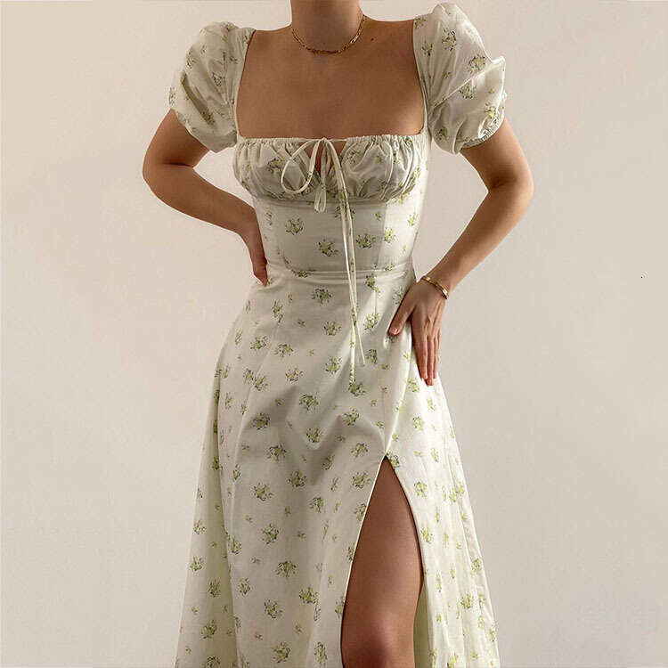 European and American Women's Floral Lace Up Short Ruffle Edge Vacation Dress for Women 2025 Temperament Versatile New Trend Clothing Ins