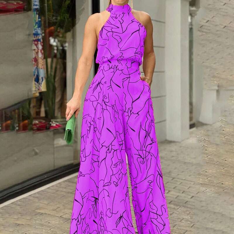 Women's Instagram Fashionable Round Neck Sexy Printed European and American Jumpsuit 2025 New Casual Fashion Trend Clothing