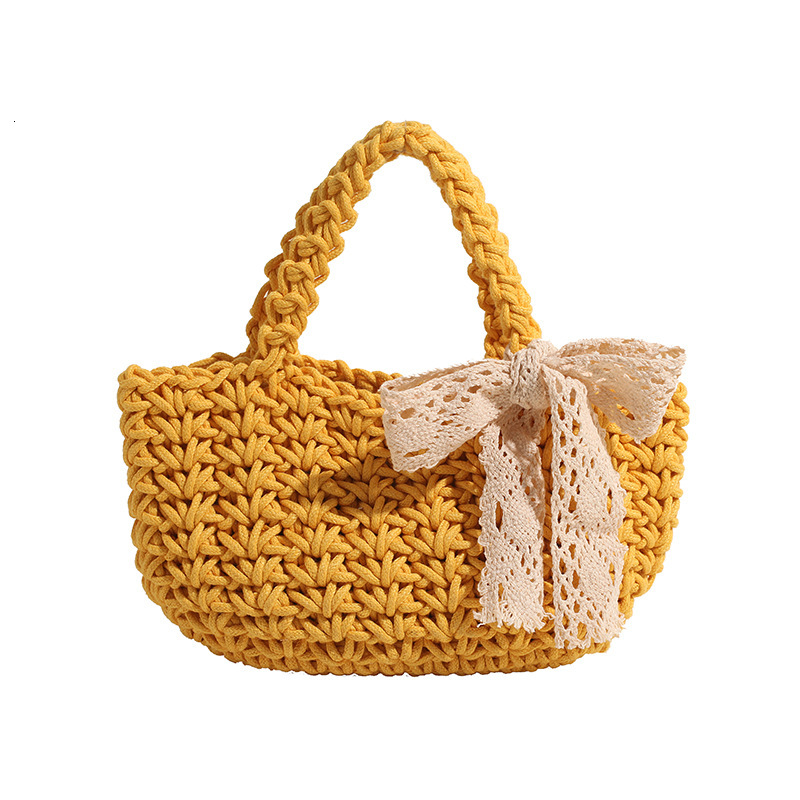 designer Summer Straw Woven Bag for Women, Stylish Bowknot Handheld Bucket Bag, Trendy Fashion Scarf Beach Vacation Woven Bag