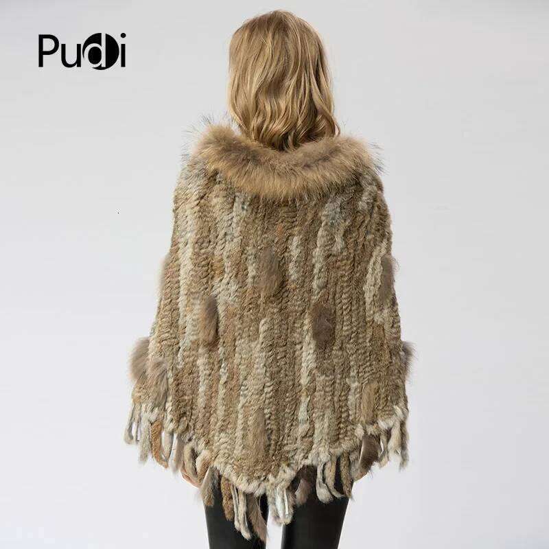 SRR002-2 Real Knitted Rabbit & Raccoon Fur Shawl Poncho Stole Shrug Cape Robe Tippet Wrap Women's Winter Warm Coat/outwear
