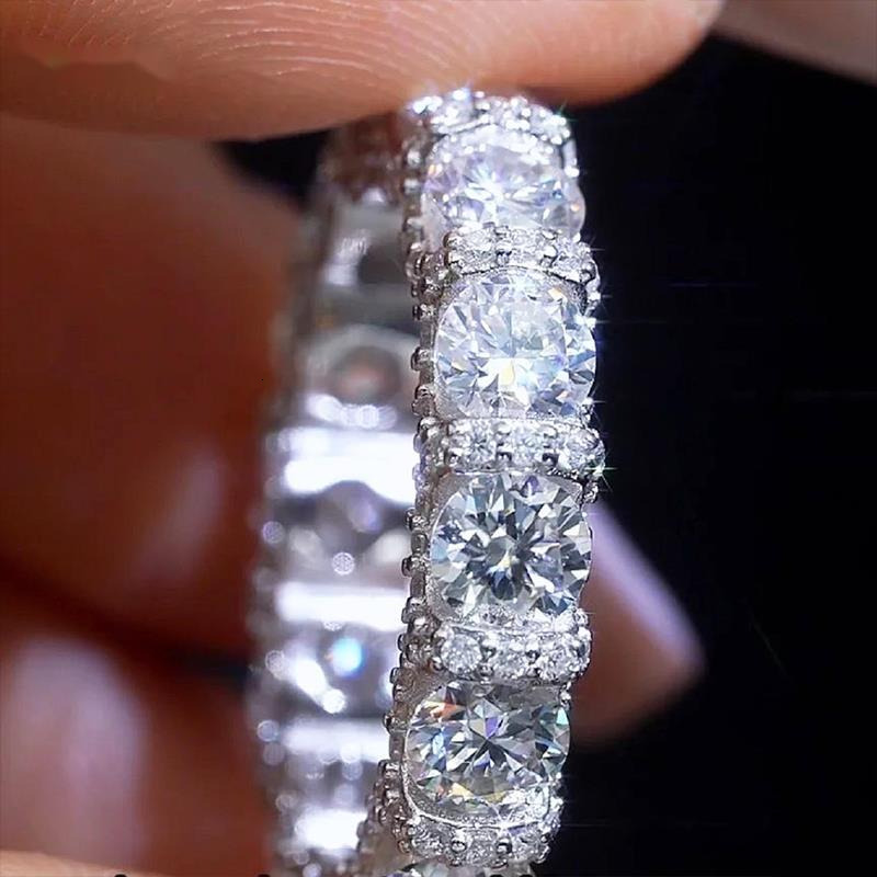 Fine Jewelry 925 Sterling Silver Ring Pass Diamond Tester Round Ring Iced Out Wedding Moissanite Ring for Women