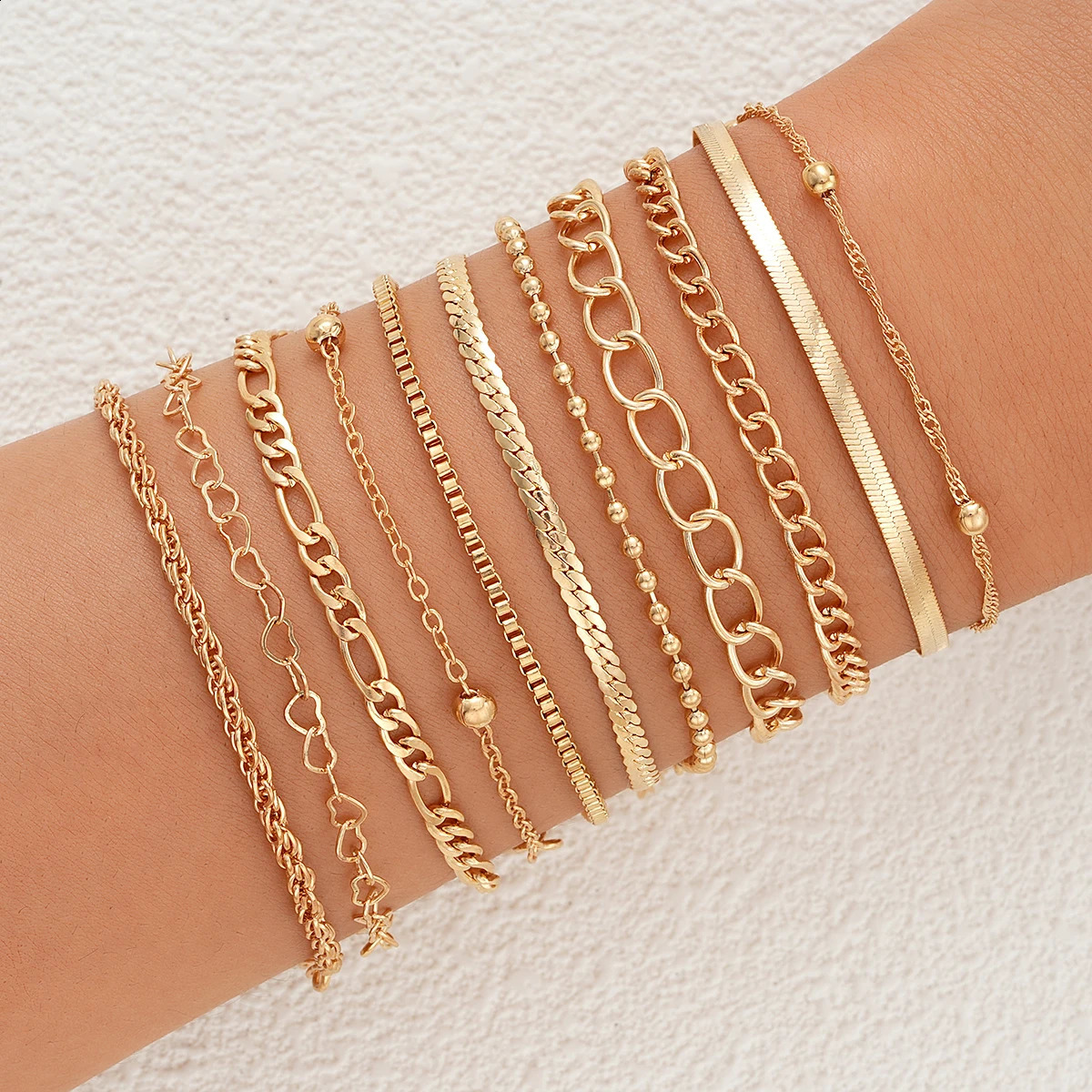 11 Pcs Simple Punk Gold Color Bracelet Set Heart Twist Cuban Chain Bracelet for Women Trendy Jewelry Gift Wholesale Drop 250528
