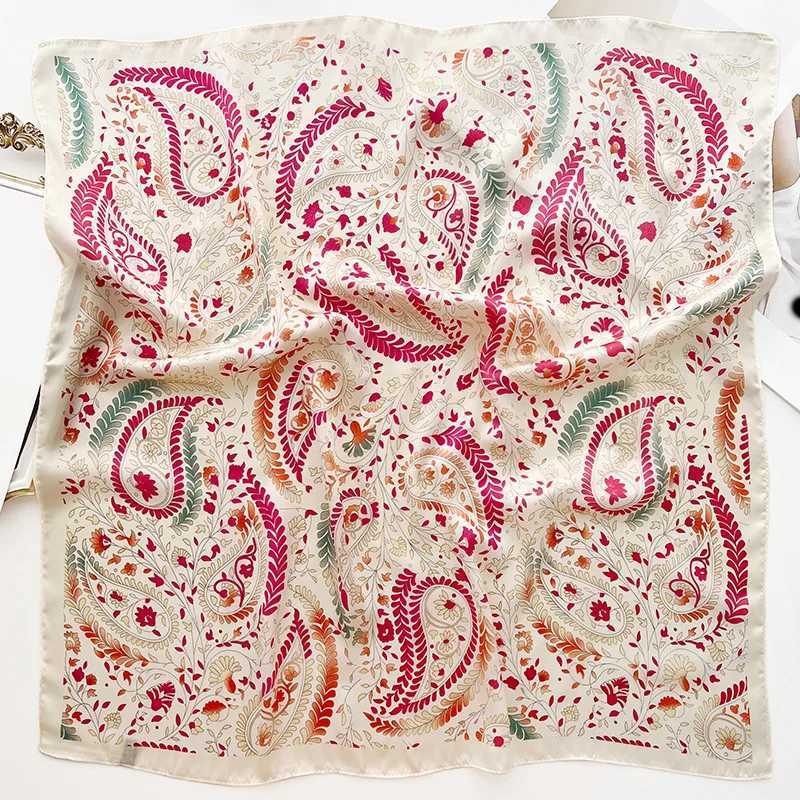 Design Shawl Neckerchief 2024 Square Silk Scarf for Women Fashion Flower Print Satin Hand Bag Wrist Wraps Lady Scarves Bandana W250602