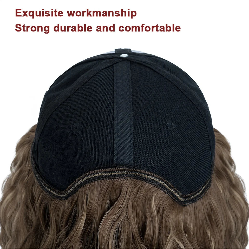 Benehair Hat Wig for Women 8 Inches Wave Baseball Cap Wig with Curly Hair Extensions Wig Synthetic Wave Wig Hat Adjustable Brown 250530
