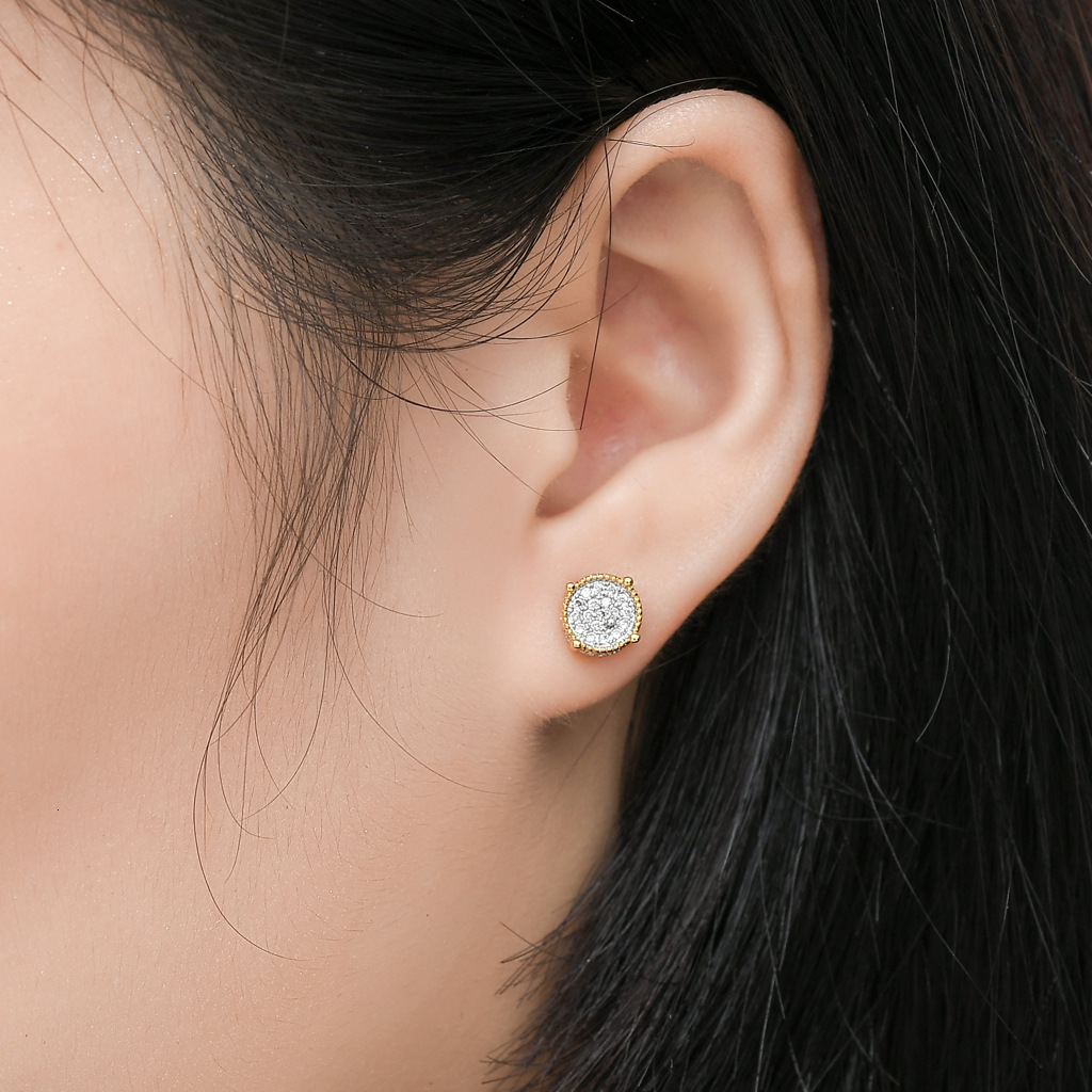 Hip hop Earrings S925 Silver Earrings micro inlaid Moissanite round two-color hip hop Earrings earcap Mozambique earrings